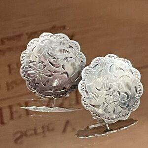 Vtg 925 Dynasty Sterling Silver Burkhardt Birks Engraved Floral Earrings Pierced